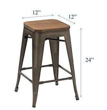 Load image into Gallery viewer, 24" Antique Bronze Distressed Metal Barstools Handmade Wood top Stool