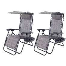 Load image into Gallery viewer, Outdoor Zero gravity Chair lounge patio Canopy Sunshade Cup tray Gray Set of Two case