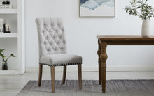 Load image into Gallery viewer, BTExpert High Back Tufted Parsons Upholstered Dining Room Chair Wood Accent Nail Trim Linen Gray