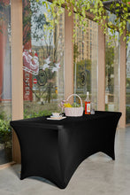 Load image into Gallery viewer, BTEXPERT Kitchen Stretchable Black Tablecloth Set of 15 Pack, Stretch/Fitted Table Covers for 6 Feet Folding Table, Rectangular Spandex Cloths for Wedding Party or Event