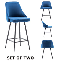 Load image into Gallery viewer, TWO - Chacha Velvet Blue barstools Upholstered Modern Counter height Stool Bar Chairs Set of 2