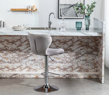 Load image into Gallery viewer, BTExpert Velvet Upholstered Dining Adjustable Height 36 44" High Back Stool Bar Chair Grey Velvet