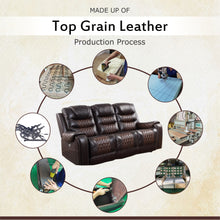 Load image into Gallery viewer, BTExpert Power Motion Recliner 3 Seater Sofa USB Upholstered Two Tone Brown Top Grain Leather Reclining Sofa