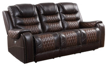 Load image into Gallery viewer, BTExpert Power Motion Recliner 3 Seater Sofa USB Upholstered Two Tone Brown Top Grain Leather Reclining Sofa