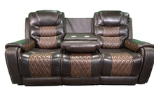 Load image into Gallery viewer, BTEXPERT Two Tone Dark Light Brown Top Grain Leather 3 Seater Manual Reclining sofa