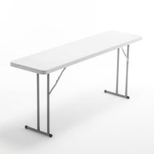 Load image into Gallery viewer, BTExpert 6-Foot - 72" long White Plastic Folding Seminar Training Table Portable 18" Wide narrow, 29" High, events indoor outdoor lightweight