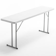 Load image into Gallery viewer, BTExpert 6-Foot - 72" long White Plastic Folding Seminar Training Table Portable 18" Wide narrow, 29" High, events indoor outdoor lightweight