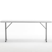 Load image into Gallery viewer, BTExpert 6-Foot - 72" long White Plastic Folding Seminar Training Table Portable 18" Wide narrow, 29" High, events indoor outdoor lightweight