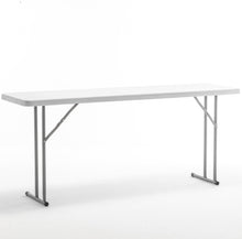 Load image into Gallery viewer, BTExpert 6-Foot - 72" long White Plastic Folding Seminar Training Table Portable 18" Wide narrow, 29" High, events indoor outdoor lightweight