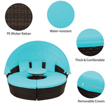 Load image into Gallery viewer, TOPMAX Patio Furniture Round Outdoor Sectional Sofa Set Rattan Daybed Sunbed with Retractable Canopy, Separate Seating and Removable Cushion (BLUE)