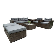 Load image into Gallery viewer, 6 Piece Patio Rattan Wicker Outdoor Furniture Conversation Sofa Set with Removeable Cushions and Temper glass TableTop