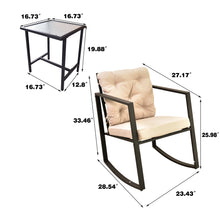 Load image into Gallery viewer, 3 Pieces Patio Set Outdoor Patio Furniture Sets Modern Rocking Chair Furniture Sets Clearance Cushioned Chairs Conversation Sets with Coffee Table for Yard and Bistro (Beige)