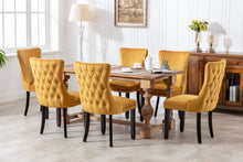 Load image into Gallery viewer, A&A Furniture,Upholstered Wing-Back Dining Chair with Backstitching Nailhead Trim and Solid Wood Legs,Set of 2, Gold