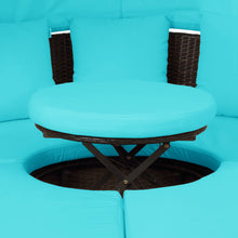 Load image into Gallery viewer, TOPMAX Patio Furniture Round Outdoor Sectional Sofa Set Rattan Daybed Sunbed with Retractable Canopy, Separate Seating and Removable Cushion (BLUE)