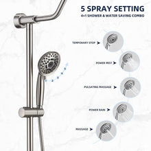 Load image into Gallery viewer, Shower System with Rain Showerhead, 5-Function Hand Shower, Adjustable Slide Bar and Soap Dish, Brushed Nickel Finish