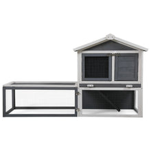 Load image into Gallery viewer, 2-Tier Rabbit Hutch with Large Removable Run, Outdoor Bunny Cage for Backyard, Solid Wood Pet House, Gray and White