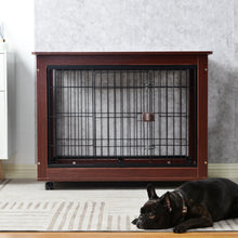 Load image into Gallery viewer, 39” Length Furniture Style Pet Dog Crate Cage End Table with Wooden Structure and Iron Wire and Lockable Caters, Medium and Large Dog House Indoor Use.