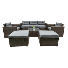 Load image into Gallery viewer, 6 Piece Patio Rattan Wicker Outdoor Furniture Conversation Sofa Set with Removeable Cushions and Temper glass TableTop