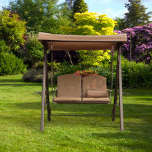 Load image into Gallery viewer, 2-Seat Outdoor Patio Porch Swing Chair, Adjustable Canopy Swing Glider with Weather Resistant Steel Frame, Adjustable Tilt Canopy,Removable Cushions and Pillow Included for Backyard,Beige