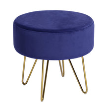 Load image into Gallery viewer, 17.7" Dark Blue and Gold Decorative Round Shaped Ottoman with Metal Legs