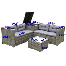Load image into Gallery viewer, 4 Piece Patio Sectional Wicker Rattan Outdoor Furniture Sofa Set with Storage Box Grey