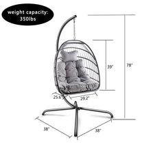 Load image into Gallery viewer, Swing Egg Chair with Stand Indoor Outdoor Wicker Rattan Patio Basket Hanging Chair with C Type bracket , with cushion and pillow,Patio Wicker folding Hanging Chair