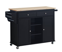 Load image into Gallery viewer, 1-Pc Grady Cottage Style Kitchen Island Storage Cart Natural Finish Top Black Color