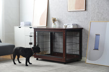 Load image into Gallery viewer, 39” Length Furniture Style Pet Dog Crate Cage End Table with Wooden Structure and Iron Wire and Lockable Caters, Medium and Large Dog House Indoor Use.