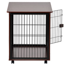 Load image into Gallery viewer, 39” Length Furniture Style Pet Dog Crate Cage End Table with Wooden Structure and Iron Wire and Lockable Caters, Medium and Large Dog House Indoor Use.