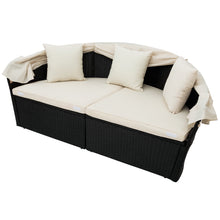 Load image into Gallery viewer, Outdoor rattan daybed sunbed with Retractable Canopy Wicker Furniture, Round Outdoor Sectional Sofa Set, black Wicker Furniture Clamshell Seating with Washable Cushions, Backyard, Porch, Beige.