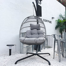 Load image into Gallery viewer, Swing Egg Chair with Stand Indoor Outdoor Wicker Rattan Patio Basket Hanging Chair with C Type bracket , with cushion and pillow,Patio Wicker folding Hanging Chair