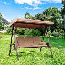 Load image into Gallery viewer, 3-Seat Outdoor Patio Porch Swing Chair, Adjustable Canopy Swing Glider with Weather Resistant Steel Frame, Adjustable Tilt Canopy,Removable Cushions and Pillow Included for Backyard,Beige