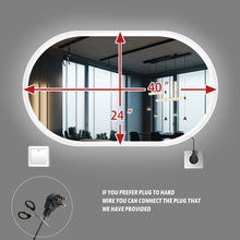 Load image into Gallery viewer, 24*40 Inch Bathroom Mirror with Lights, Anti Fog Dimmable LED Mirror for Wall Touch Control, Frameless Oval Smart Vanity Mirror Horizontal Hanging
