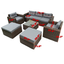 Load image into Gallery viewer, 6 Piece Patio Rattan Wicker Outdoor Furniture Conversation Sofa Set with Removeable Cushions and Temper glass TableTop