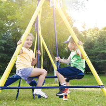 Load image into Gallery viewer, 5 in 1 Outdoor Tolddler Swing Set for Backyard, Playground Swing Sets with Steel Frame, Swing n\' Silde Playset for Kids with Seesaw Swing, Basketball Hoop