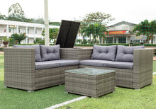 Load image into Gallery viewer, 4 Piece Patio Sectional Wicker Rattan Outdoor Furniture Sofa Set with Storage Box Grey