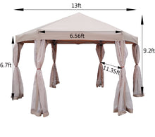 Load image into Gallery viewer, 13 Ft. W x 13 Ft. D x 9.2ft Pop-Up Gazebo Tent Outdoor Canopy Hexagonal Canopies Gazebos & Pergolas 6 Sided for Patio Garden Backyard Sun Shelter BBQ Garden Events with Strong Steel Frame Storage Bag