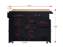 Load image into Gallery viewer, 1-Pc Grady Cottage Style Kitchen Island Storage Cart Natural Finish Top Black Color