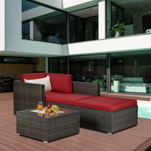 Load image into Gallery viewer, Beefurni Outdoor Garden Patio Furniture 4-Piece Gray PE Rattan Wicker Sectional Red Cushioned Sofa Sets with 1 Beige Pillow