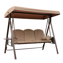 Load image into Gallery viewer, 3-Seat Outdoor Patio Porch Swing Chair, Adjustable Canopy Swing Glider with Weather Resistant Steel Frame, Adjustable Tilt Canopy,Removable Cushions and Pillow Included for Backyard,Beige