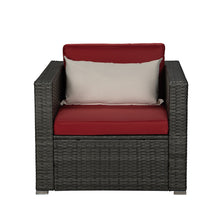 Load image into Gallery viewer, Beefurni Outdoor Garden Patio Furniture 4-Piece Gray PE Rattan Wicker Sectional Red Cushioned Sofa Sets with 1 Beige Pillow