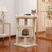 Load image into Gallery viewer, 28.4 Inches Small Cat Tree for Indoor Cats Polyester Plush Cat Tower with Beige Condos, Spacious Perch,Scratching Sisal Posts Plush-covered posts and Replaceable Dangling Balls Beige