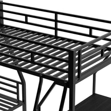 Load image into Gallery viewer, Twin over Full Bunk Bed with a Twin Size Loft Bed attached, with a Desk, Metal, Black