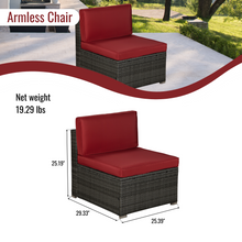 Load image into Gallery viewer, Beefurni Outdoor Garden Patio Furniture 4-Piece Gray PE Rattan Wicker Sectional Red Cushioned Sofa Sets with 1 Beige Pillow