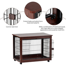 Load image into Gallery viewer, 39” Length Furniture Style Pet Dog Crate Cage End Table with Wooden Structure and Iron Wire and Lockable Caters, Medium and Large Dog House Indoor Use.