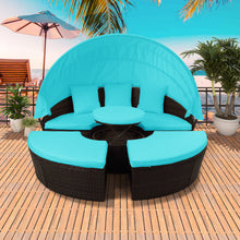 Load image into Gallery viewer, TOPMAX Patio Furniture Round Outdoor Sectional Sofa Set Rattan Daybed Sunbed with Retractable Canopy, Separate Seating and Removable Cushion (BLUE)