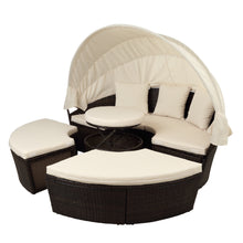 Load image into Gallery viewer, TOPMAX Patio Furniture Round Outdoor Sectional Sofa Set Rattan Daybed Sunbed with Retractable Canopy, Separate Seating and Removable Cushion (Beige)