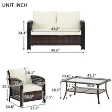 Load image into Gallery viewer, 4 Pieces Outdoor Patio Furniture Sets Rattan Chair with coffee table Wicker Set, Outdoor Indoor Use Backyard Porch Garden Poolside Balcony Furniture Sets (Brown)