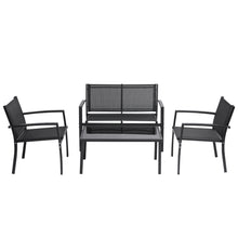 Load image into Gallery viewer, 4 Pieces Patio Furniture Set Outdoor Garden Patio Conversation Sets Poolside Lawn Chairs with Glass Coffee Table Porch Furniture (Black)