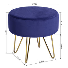 Load image into Gallery viewer, 17.7" Dark Blue and Gold Decorative Round Shaped Ottoman with Metal Legs